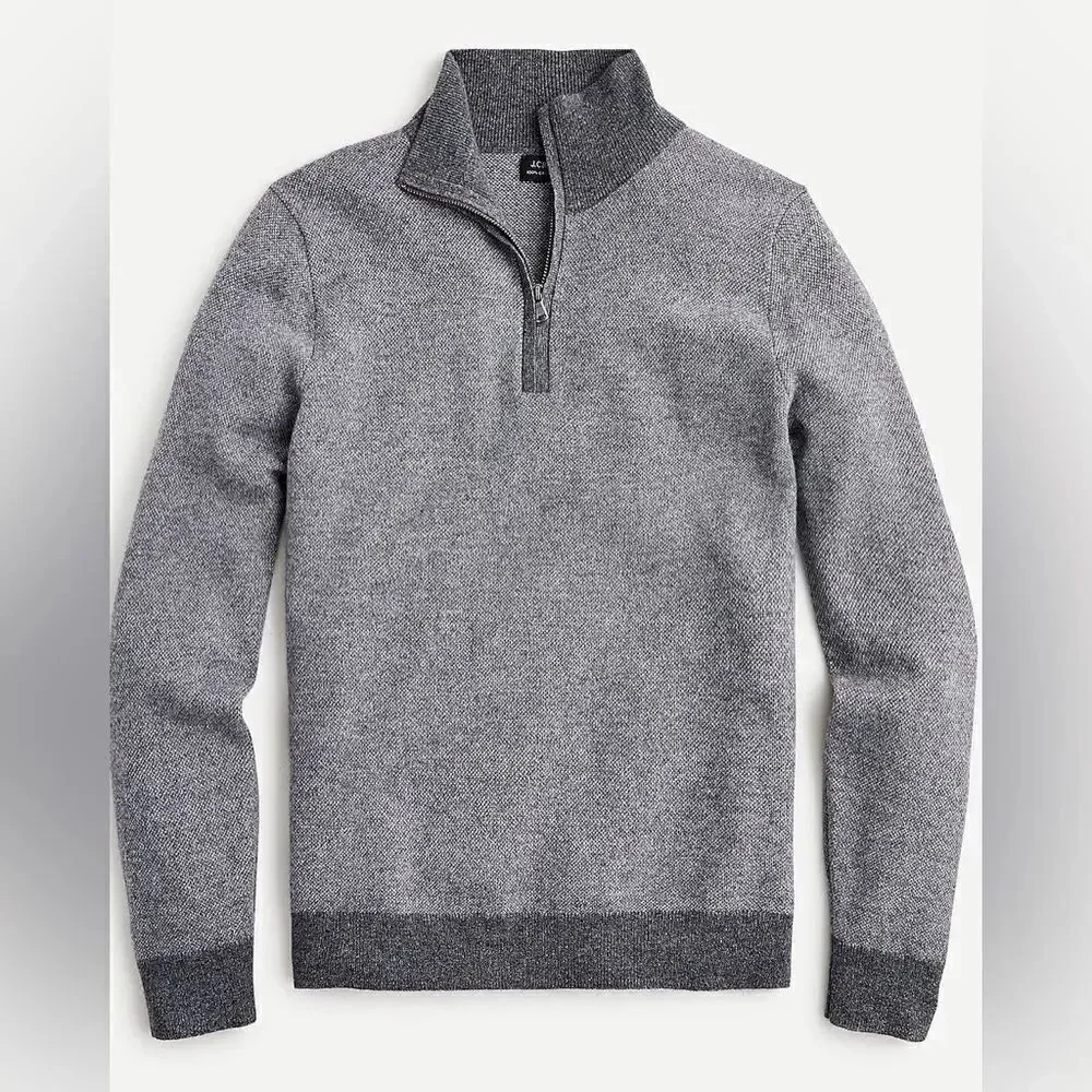 J Crew Cashmere Bird’s Eye Half Zip Sweater